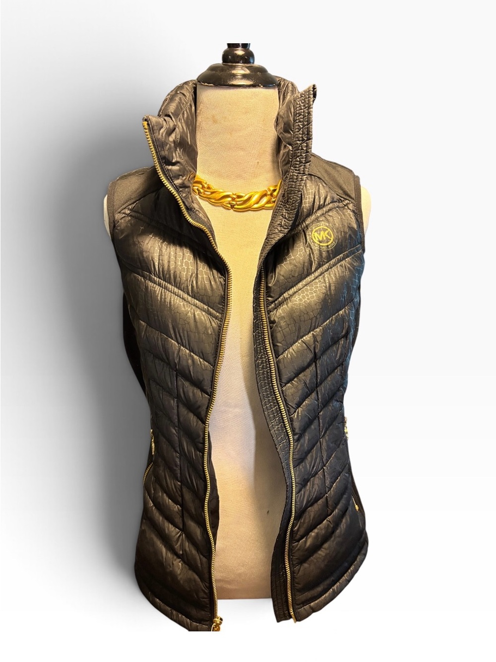Michael Kors Black Quilted Vest with Gold Accents